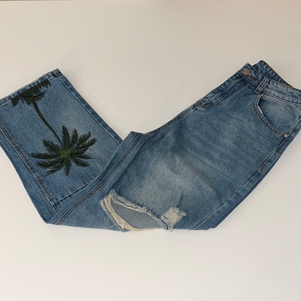 NEW SHEIN MENS TROPICAL PALM TREE JEANS - Picture 2 of 9
